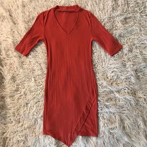 Orange Asymmetrical Body-con Choker Dress